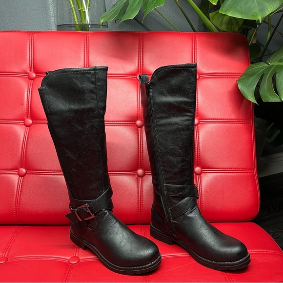 G.C. Shoes Shoes Gc Aston Black Faux Leather Step Shaft Buckle